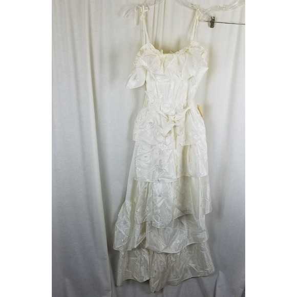 Vtg NWT 70s Tiered Ruffled Lace Short Maxi Dress Victorian Cream Diamonds Run 5 - Picture 2 of 10